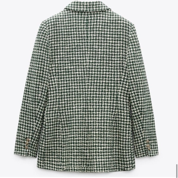 Zara Ecru/Green Houndstooth Lapel Collar Double Breasted Blazer Kate Middleton S - Picture 6 of 8